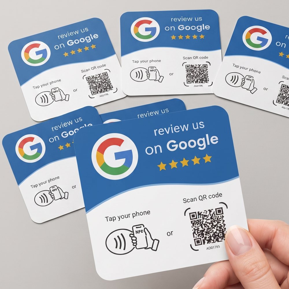 Tarjeta NFC con código QR para reseñas de Google
